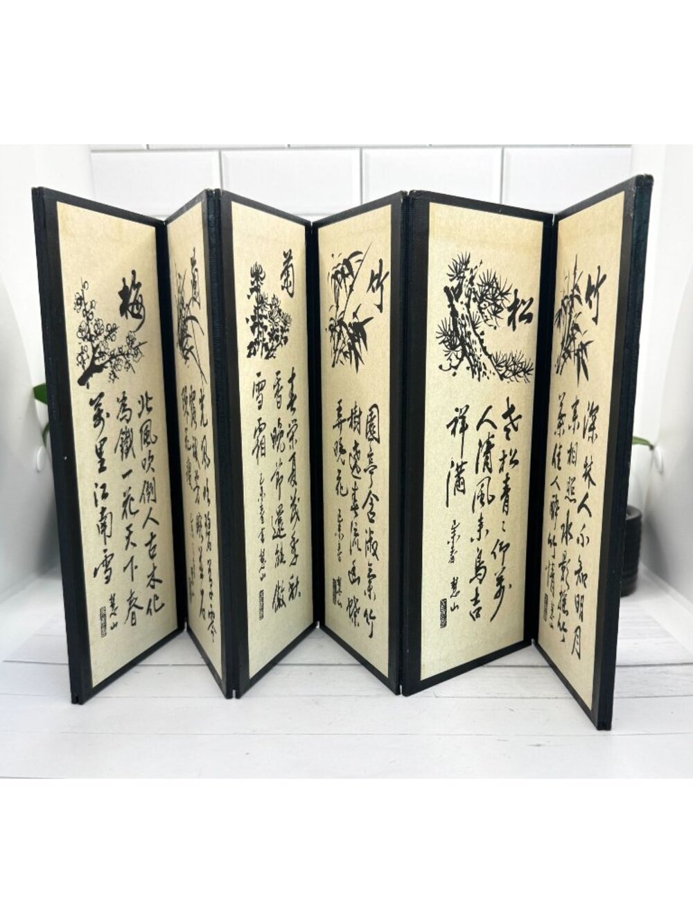 Vintage Chinese Mini Folding Screen with Korean Art - 8 Panel